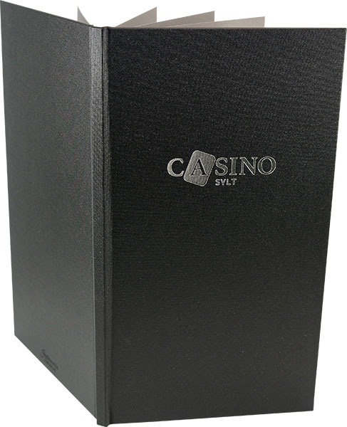 Casino Sylt mit Barkarte, Speisekarten Himbeere, Logo Position Goldener Schnitt, Heißfolienprägung