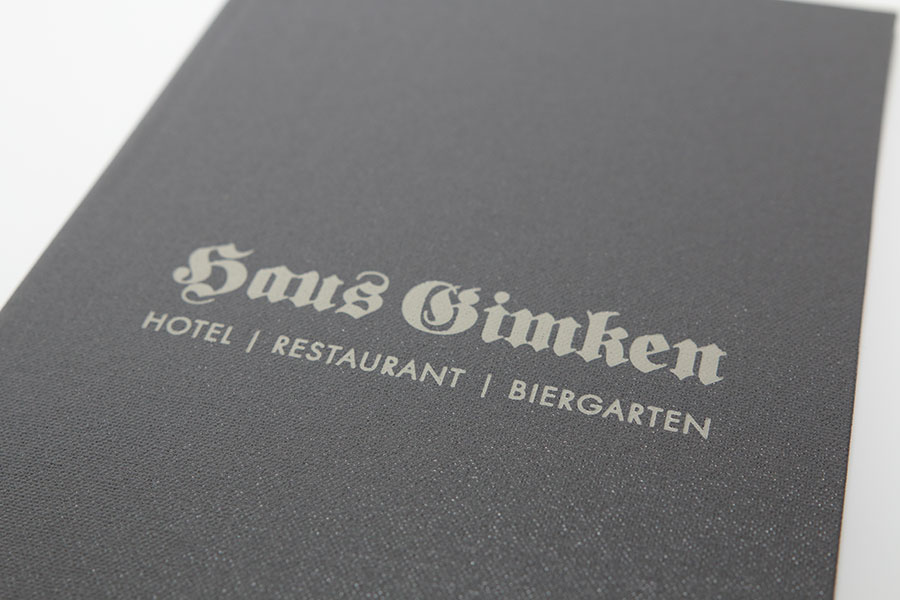 Hotel Restaurant Haus Gimken mit Logo, Heißfolienprägung