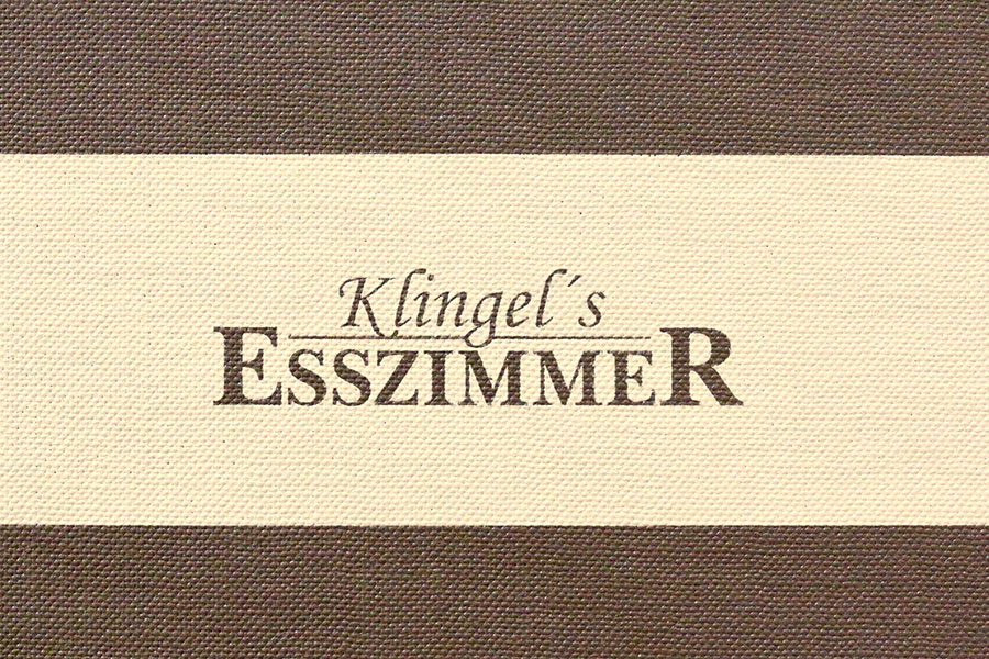 Klingel's Esszimmer mit Logo Position Mitte, Siebdruck